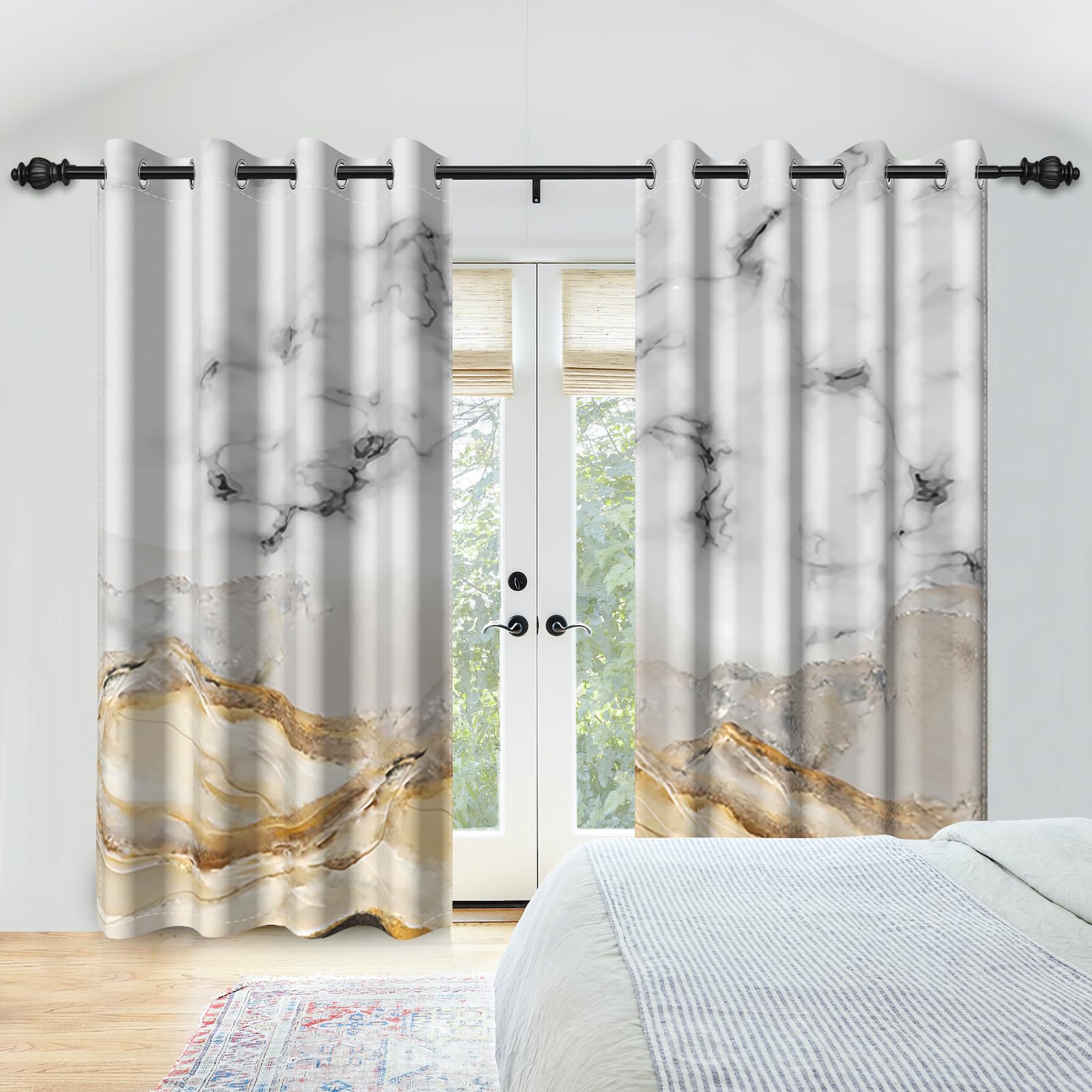 Rideaux occultants anti-lumière texture marbre blanc doré pour mieux dormir