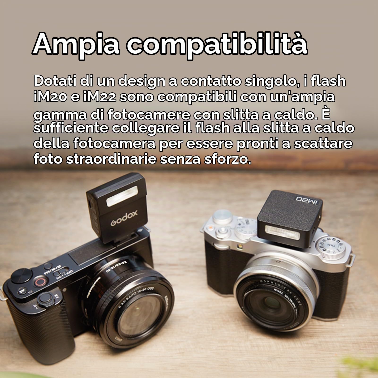 Godox iM20 Mini Flash Speedlight per Canon, Sony, Fuji, Nikon, Panasonic Olympus Pentax, Tempo di riciclo 3s, Circa 440 tempi di flash, Flash per Sony ZV1, ecc. DSLR (batteria al litio integrata)