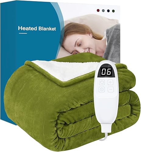 Manta térmica eléctrica tamaño individual  Manta eléctrica de franela suave, lavable a máquina, manta de calefacción rápida con 10 ajustes de