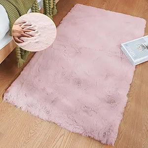 Pink Fuzzy Faux Washable Fluffy Fur Area Rugs for Living Room Cute Small Furry Rugs for Bedroom Kids Rug 2x3 Rug Girls Nursery Rug Rectange Rugs