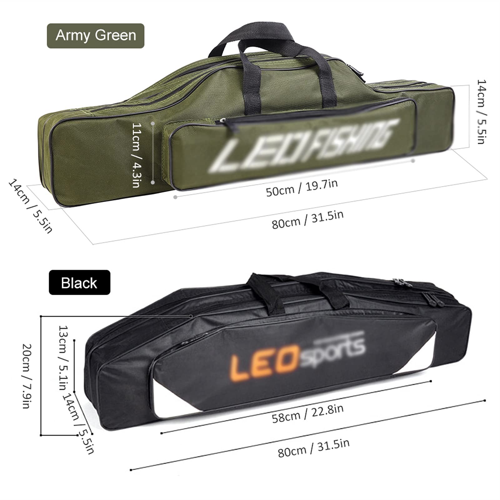Angeltasche 80cm Tragbare Doppelschicht Angelrute Tasche wasserdichte Angelgerät Träger Aufbewahrungsfall Angeln Zubehör Angelrutenkoffer (Color : Canvas Black)