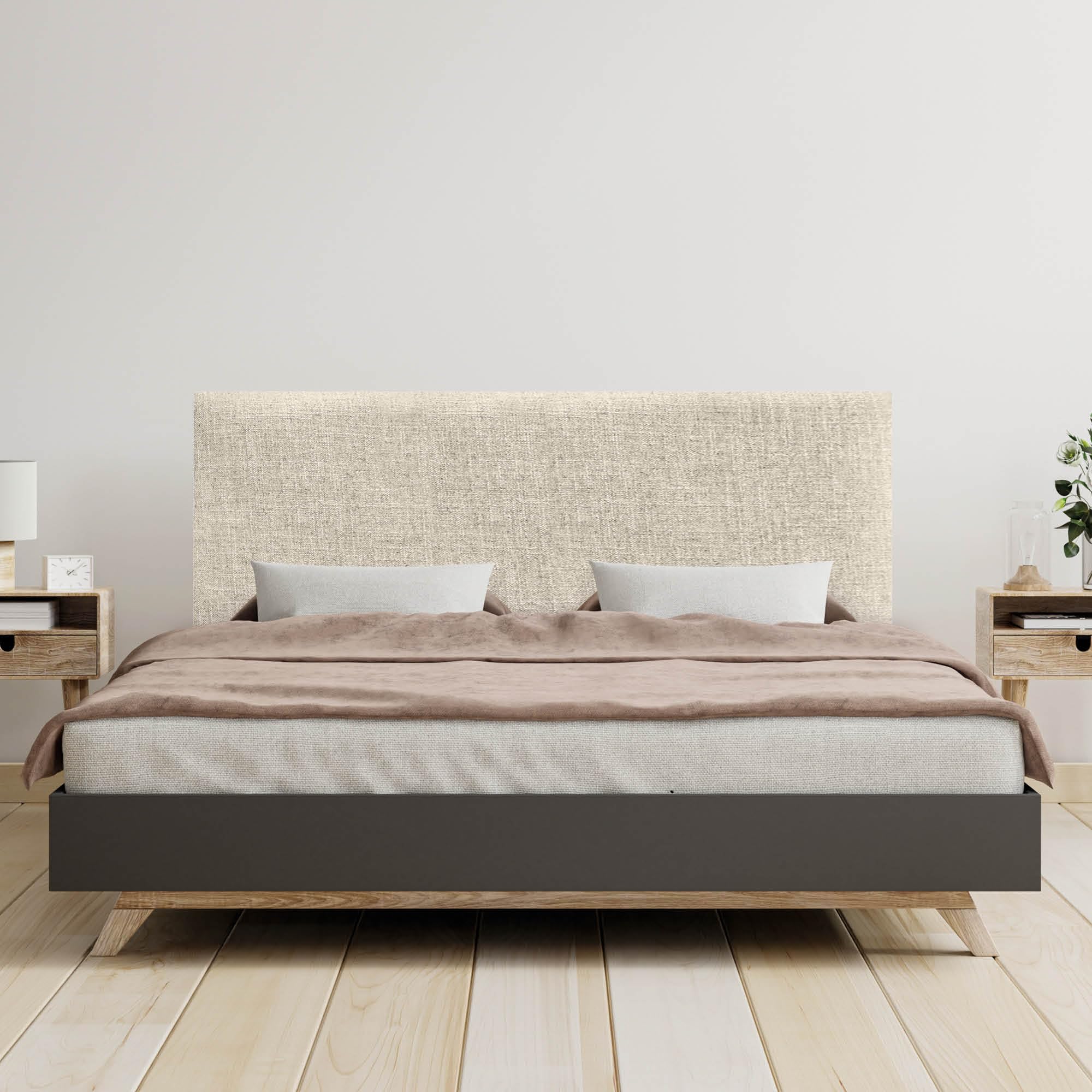 DHOME Cabecero de Lino Natural Liso hasta el Suelo con 8cm de Grosor Cabezal Tapizado Cama Dormitorio Moderno Top Trending (Lino Natural, 160cm (Camas 150))