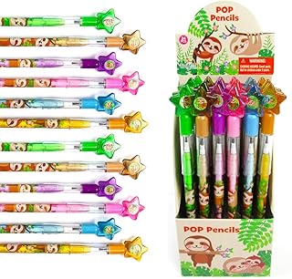 TINYMILLS 24 Pcs Sloth Multi Point Stackable Push Pencil Assortment with Eraser for Sloth Birthday Party Favor Prize Carnival Goodie Bag Stuffers Classroom Rewards