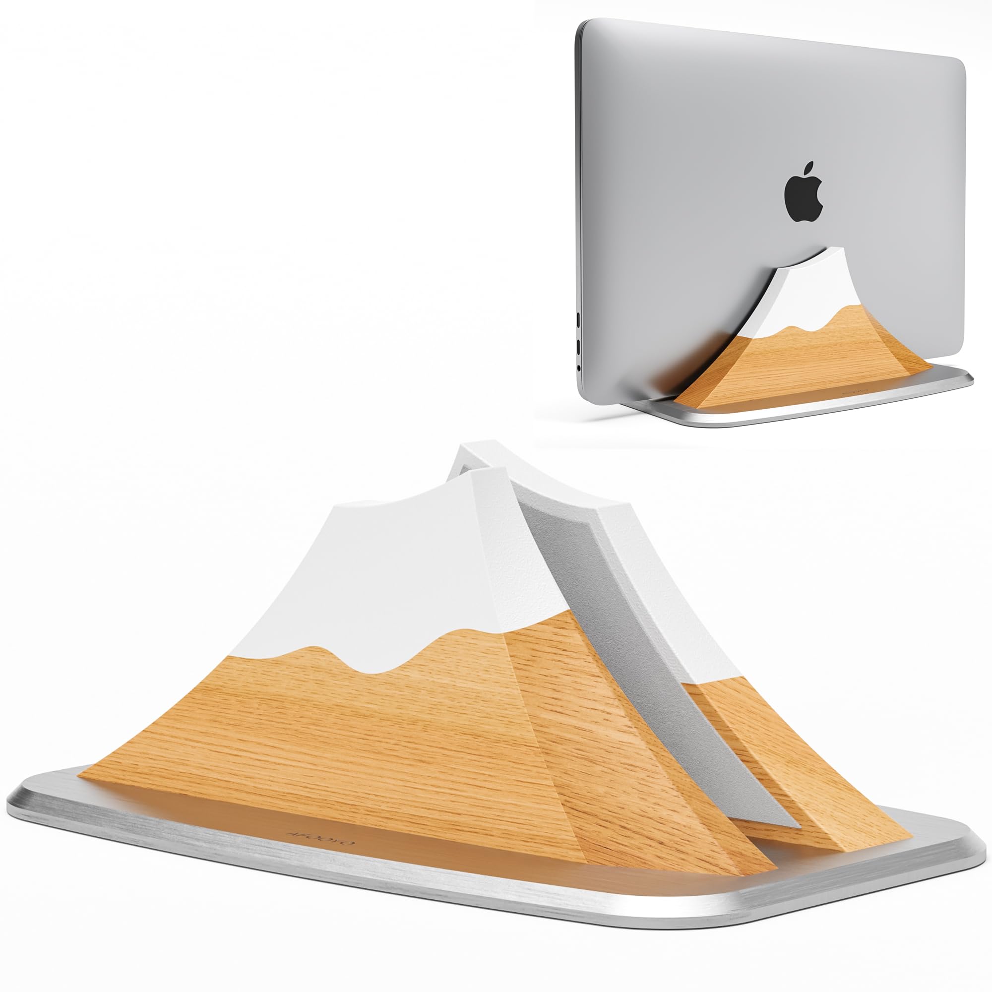 AFOOYO Vertical Laptop Stand - Snow Peak-Shaped Wooden Holder Dock Compatible with MacBook, Surface, Chromebook, Dell & More - Space-Saving Design for