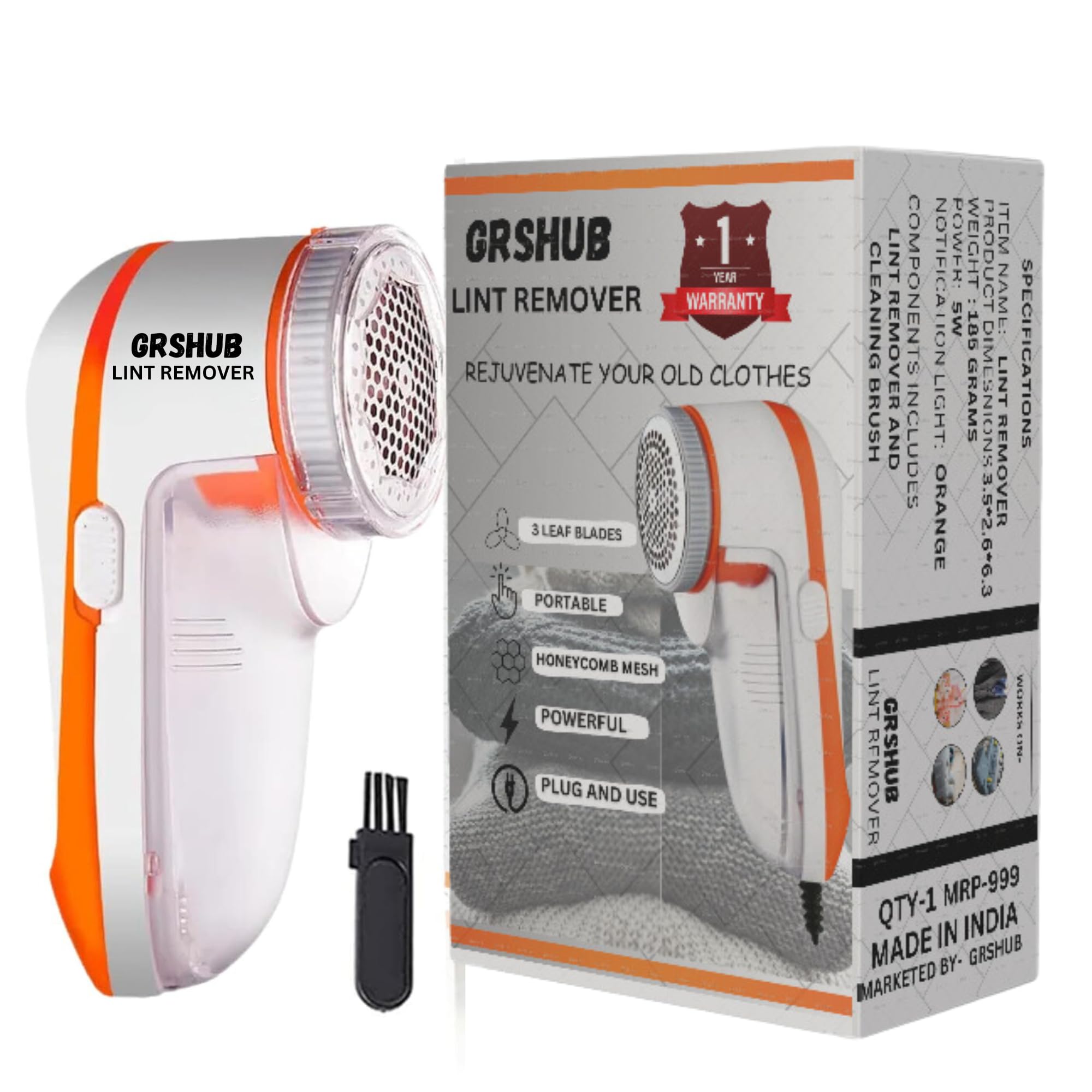 GRS HUB Nova Lint Remover for Clothes - Fabric Shaver and Dust Remover | 1 Year Warranty | Best Lint Shaver for Clothes