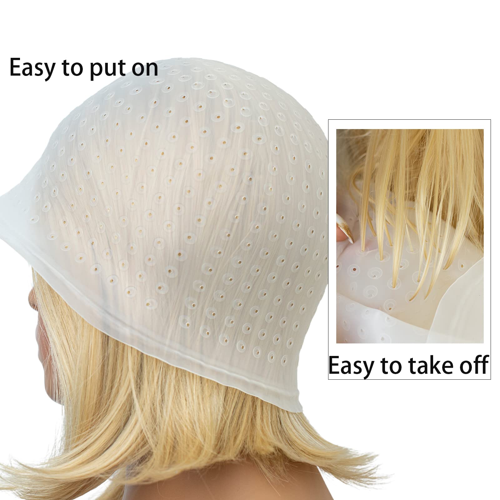 Pre-punched with Holes Silicone Highlight Caps Set for Color Hair Professional Reusable Highlighting Caps with Hooks & Salon Hairdressing Dyeing Staining Tools for Women Men - Image 4