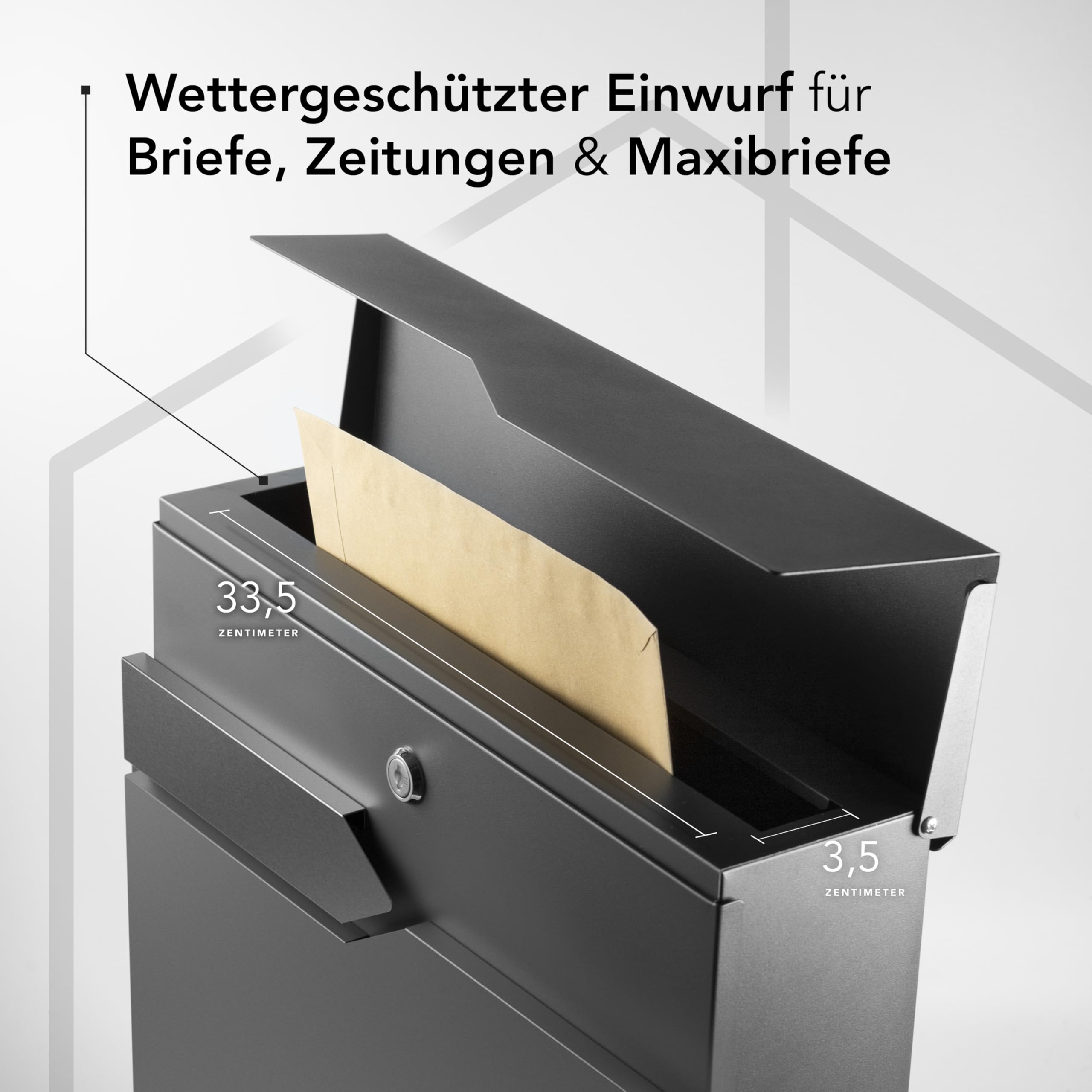 Moderner Briefkasten Personalisierbar Sydney Anthrazit RAL7016 - mit Zeitungsfach - Wandbriefkasten mit Edelstahl Namensschild und Hausnummer Gravur I Rostfrei und UV-beständig (Mit Gravur)