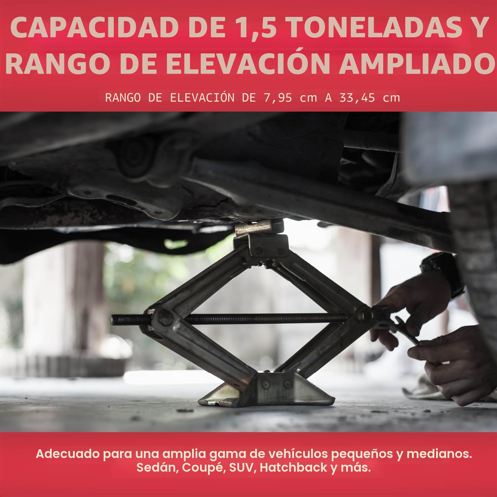 GADLANE Kit de gato de tijera portátil de 1,5 toneladas con adaptador de broca de vaso, llave extensible, carraca para levantar fácilmente coches, SUV/sedán, bolsa de almacenamiento