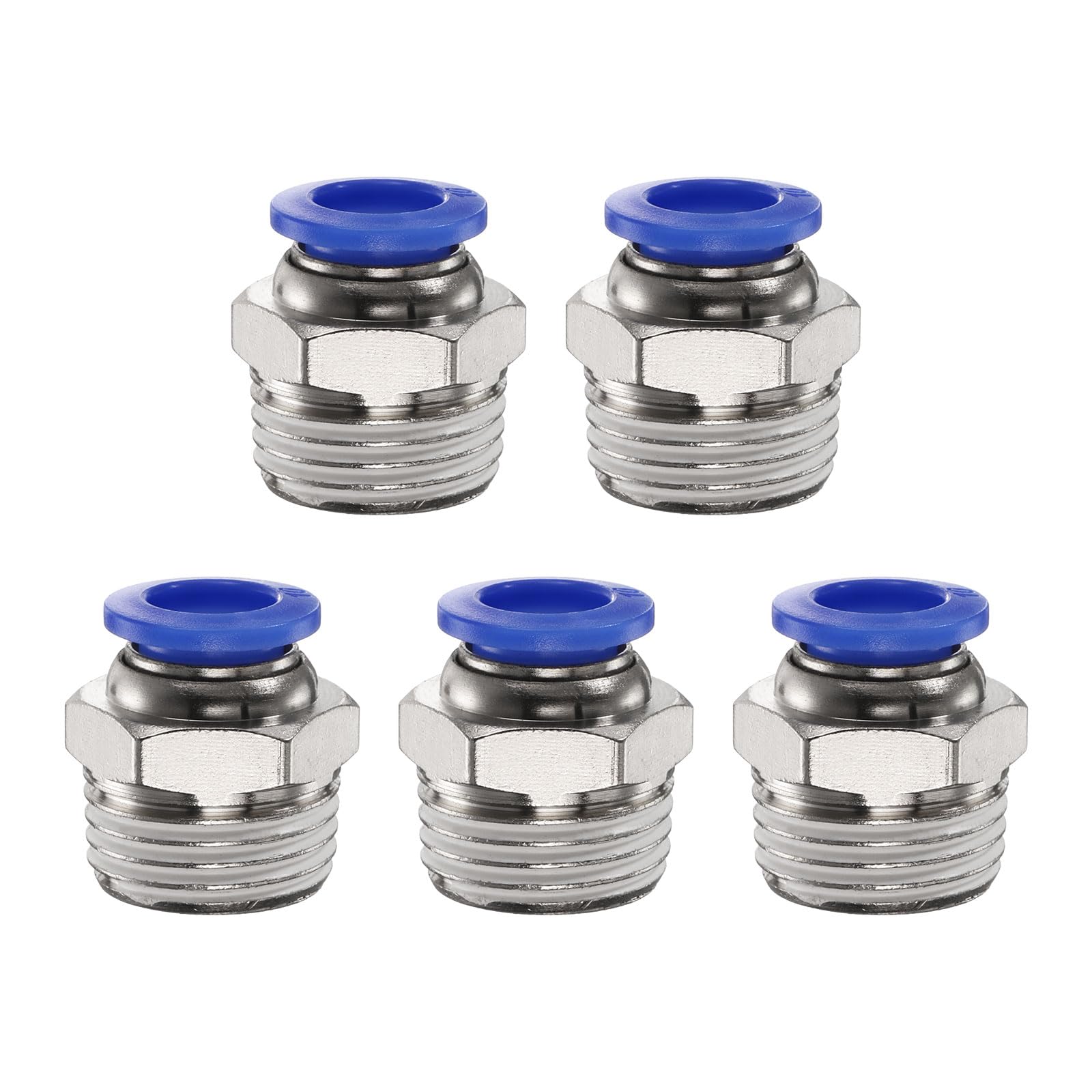 QUARKZMAN 5 conectores de acoplamiento rápido de 10 mm, tubo OD x 1/2" rosca NPT macho recto conector rápido lista aire de cobre accesorios para tubo para sistema de aire industrial PC10-N04, azul