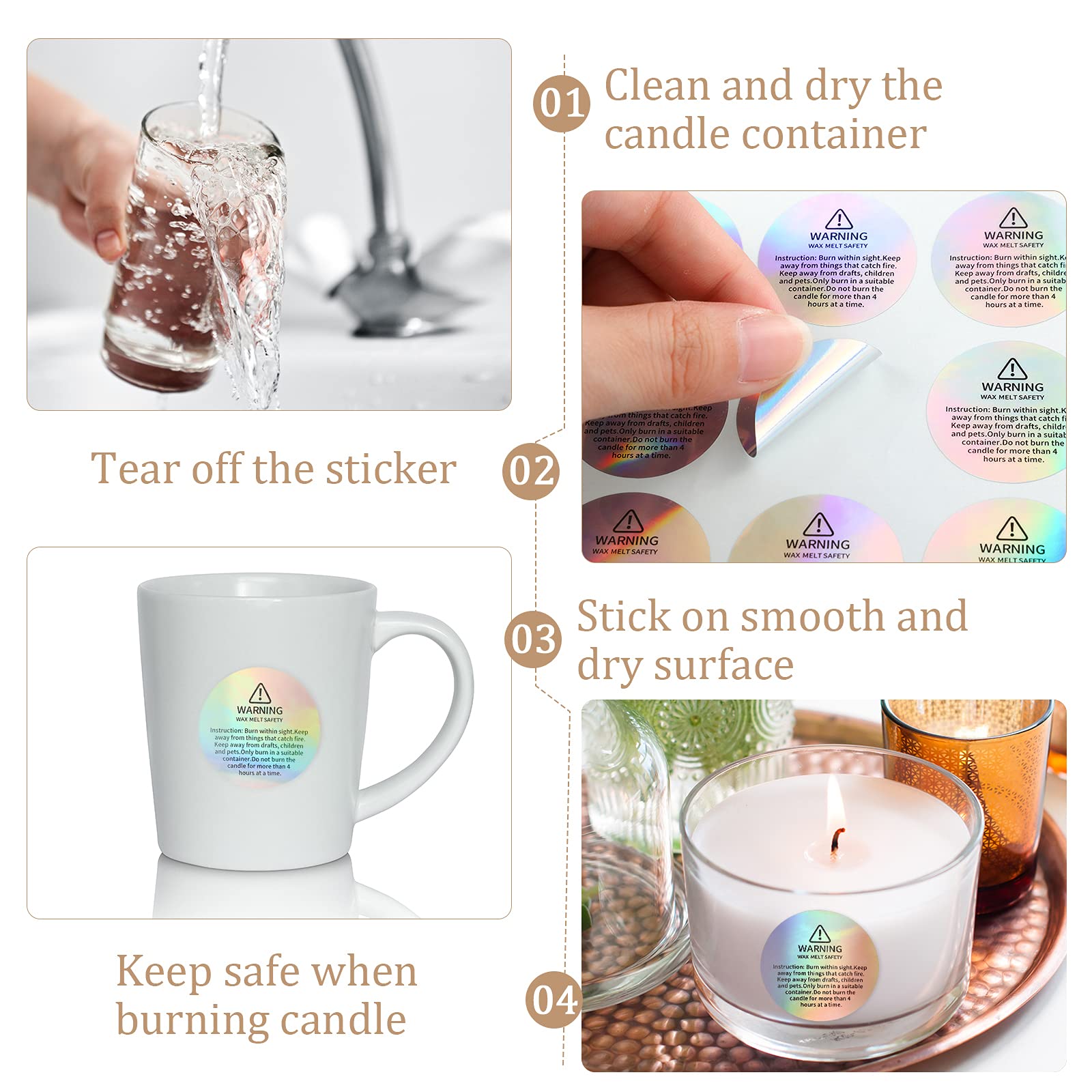 400 Pieces Candle Labels Stickers Holographic Candle Warning Labels