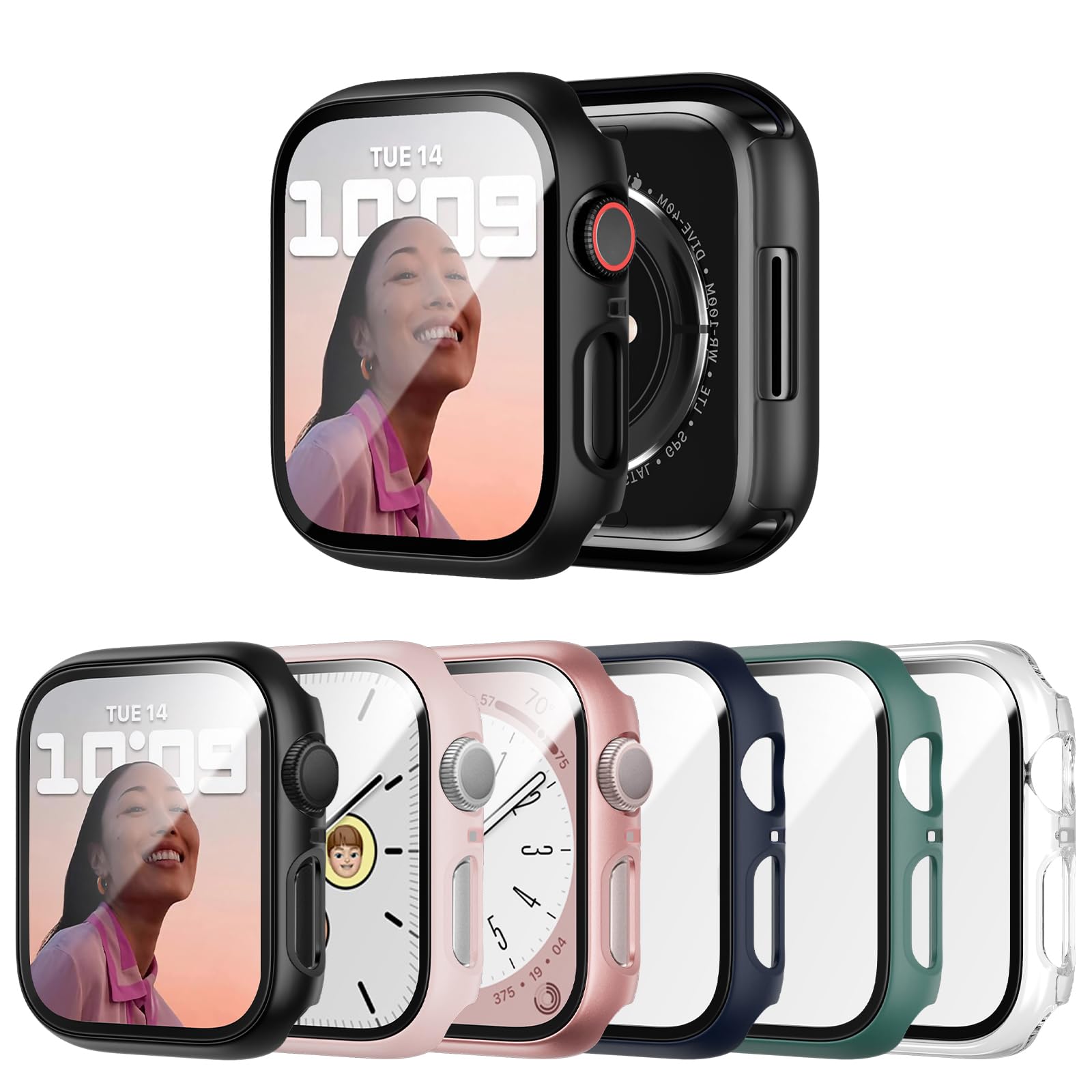 JERXUN 6 Pack Case with Tempered Glass Screen Protector for Apple Watch SE3/SE2/SE/6/5/4 40mm, Ultra-Thin Scratch Resistant Full Protective Hard PC