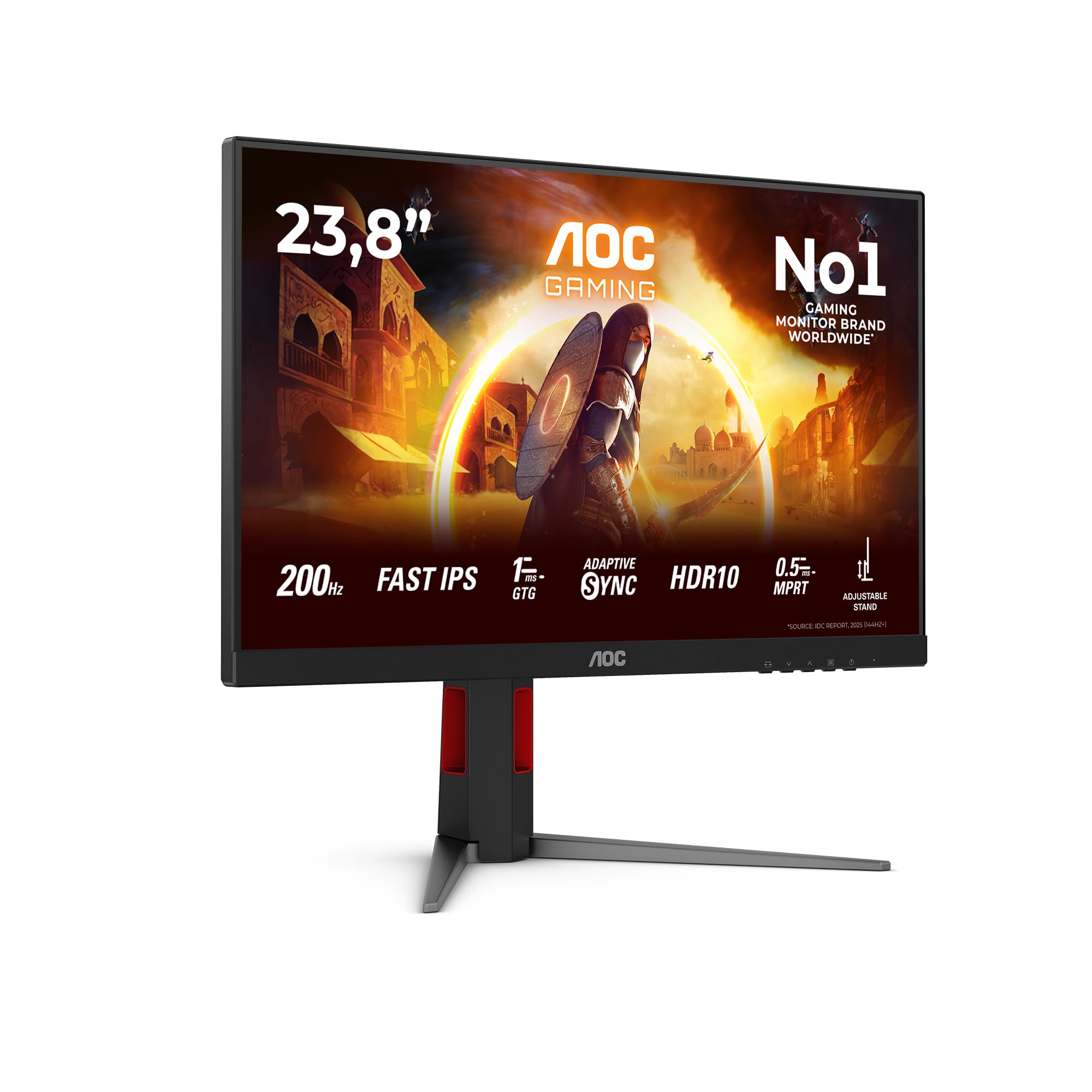 AOC 24G4HA Gaming Monitor 24 Pulgadas 200Hz Panel Fast IPS, 1ms GtG, HDR10, G-Sync Compatible, Altavoces, Altura Ajustable, (1920x1080 HDMI 2X 2.0 DP 1x 1.4) Negro