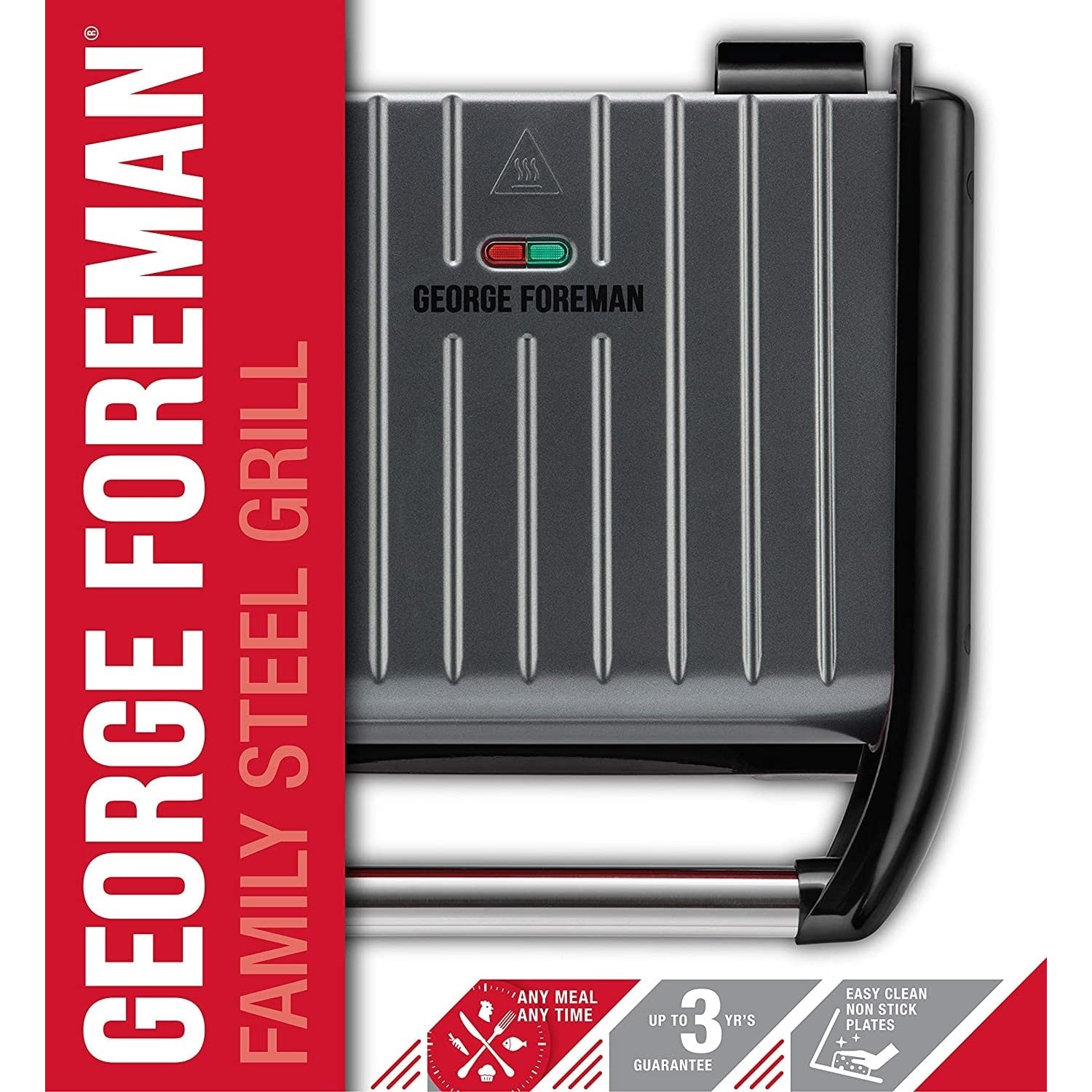 Grill George Foreman 25041-56 - Piastre Antiaderenti - Riduce Il Grasso Del 42% - 1650W - Grigio - Foto 3