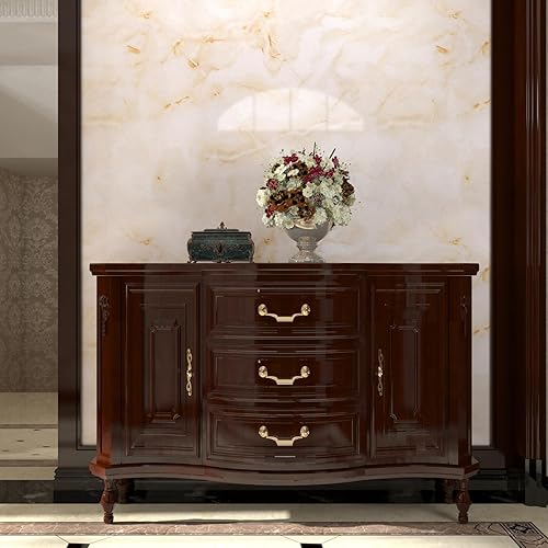 Miniatura 5 de Papel tapiz autoadhesivo para despegar y pegar, papel adhesivo impermeable, gabinete de encimera, extraíble, aspecto de mármol (blancoamarillo