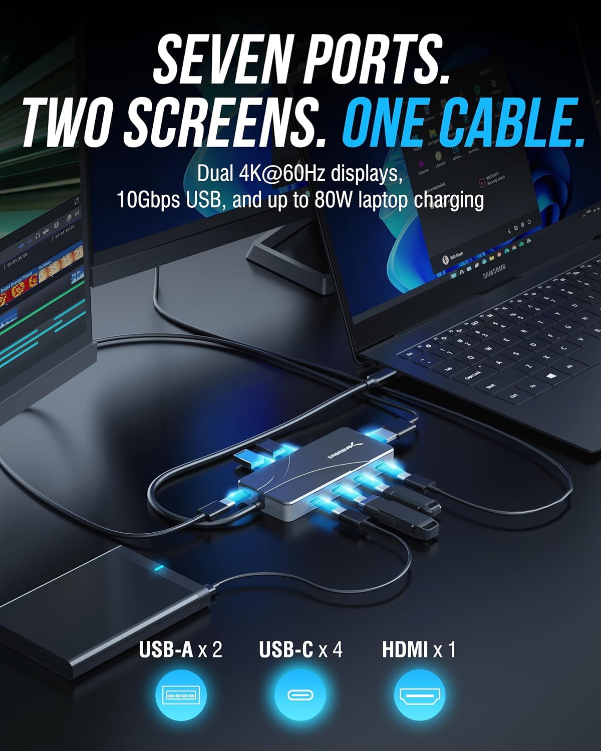 SABRENT OMNIPORT - Hub USB C 7D y Estacion de Acoplamiento