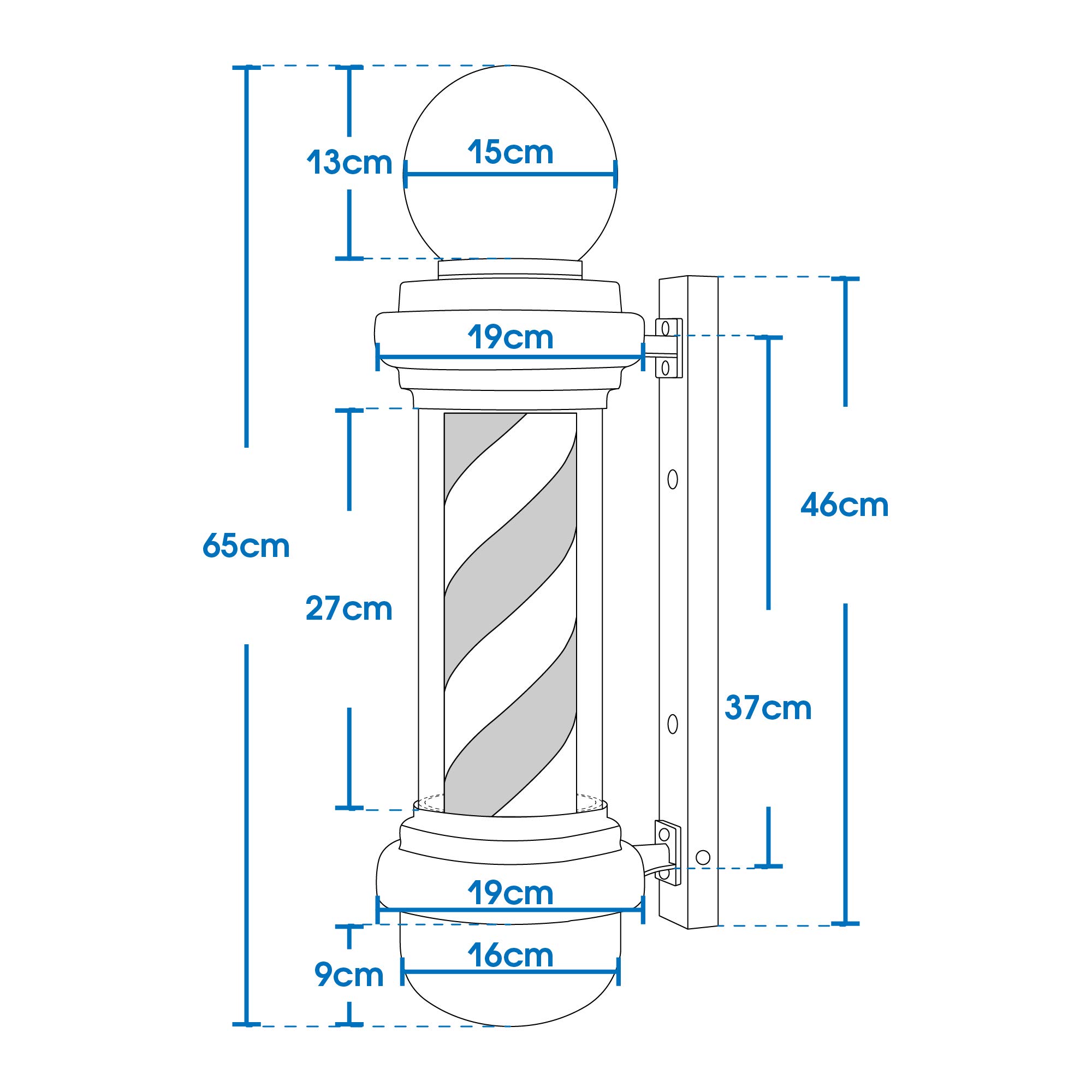 Barberpub Barber-Pole Barbierstab Friseurstange mit LED-Kugelleuchte Salon Einrichtung, Drehbar, klassisch rot-weiß-blaue Säule Barbershop-Säule, Energieklasse G