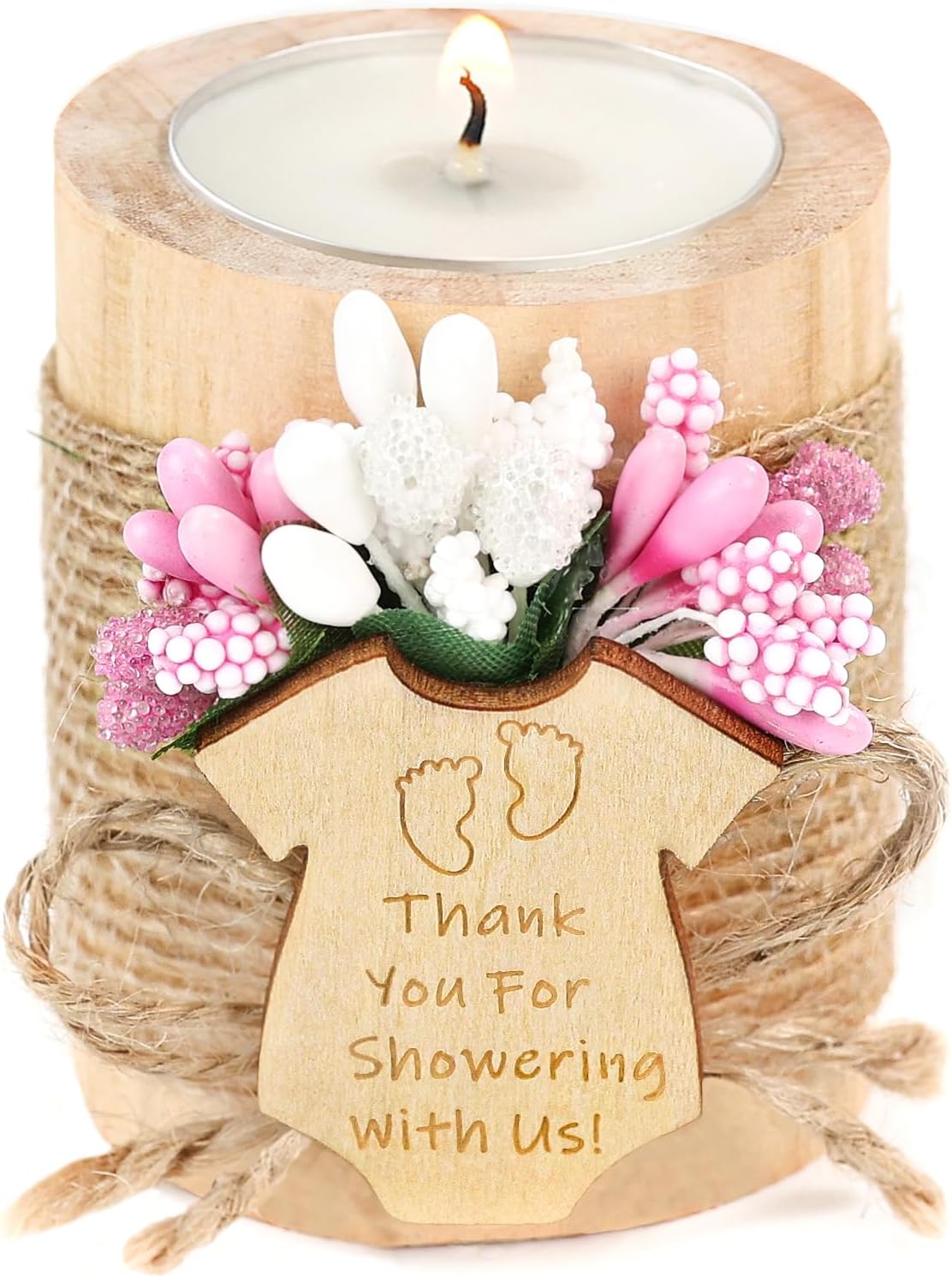 Ju's Favors Pack of 10 Wood Candle Holders,Baby Shower Favors for Girls,Baby Shower Party Favors for Guests,Baby Girl Gender Reveal Gift, Christening Party Return Favors.(Light-Pink)