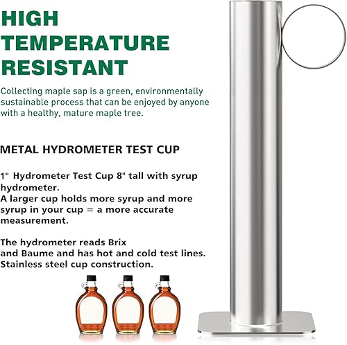 Vista 2 de Kit de taza de prueba de hidrómetro de jarabe de arce, kit de densidad de jarabe de arce, escala Baume y Brix, kit de jarabe de arce de acero