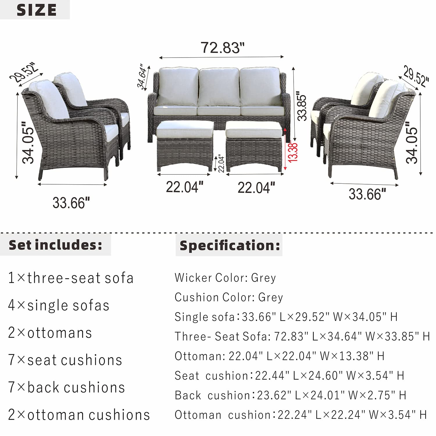 XIZZI Outdoor Furniture,Patio Furniture Set,7 Pieces All Weather Wicker