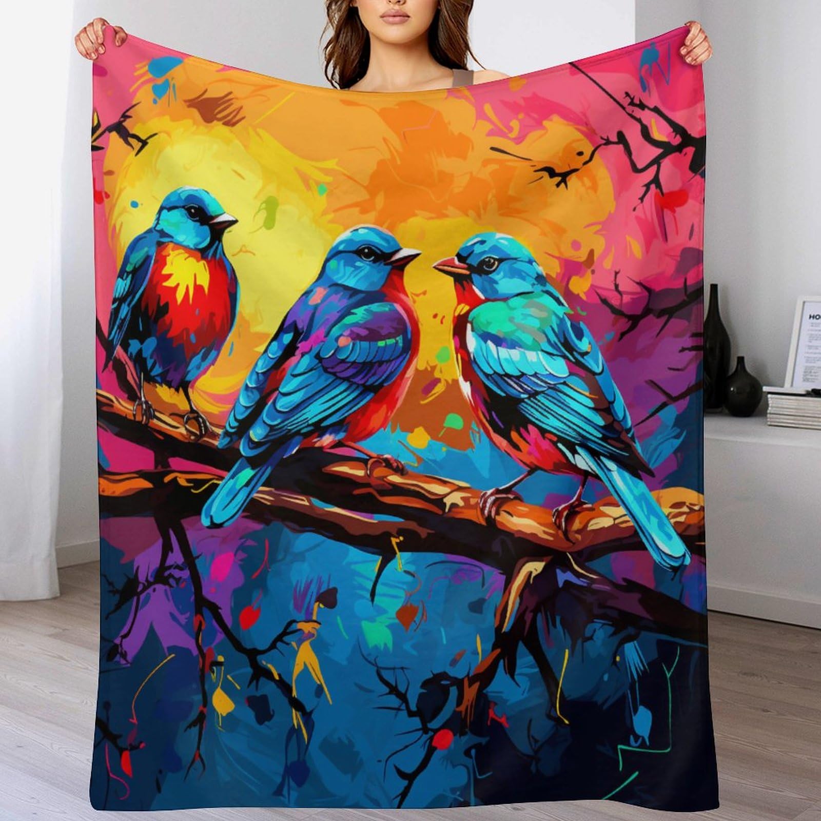 Couverture en flannel non rejet de poils plaid polaire oiseaux