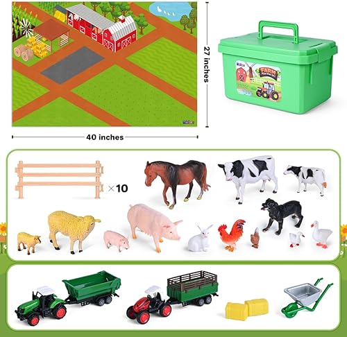 Miniatura 2 de Juego de juguetes de granja y tapete de juego de actividades para niños con tractores, animales y alfombra de juego grande, juguetes interactivos de