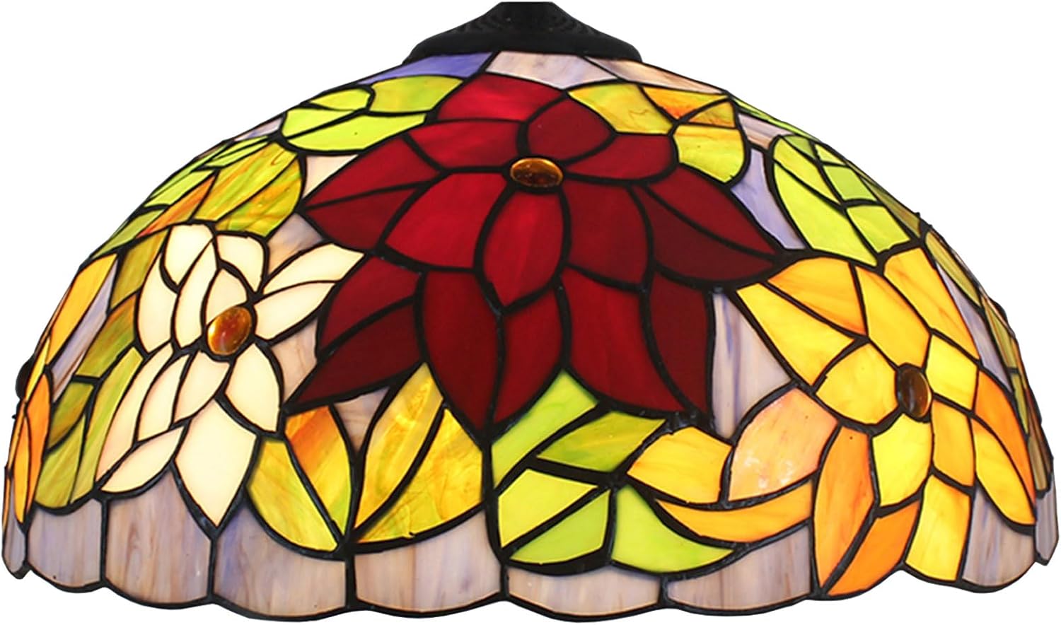 Tiffany Lamp Shade 16 Inch Wide Accessories Replacement Only Red Orange Pink Flower Stained Glass Lampshades Vintage Lily Light Cover for Table Lamp Pendant Light Floor Lamp Ceiling Fixture