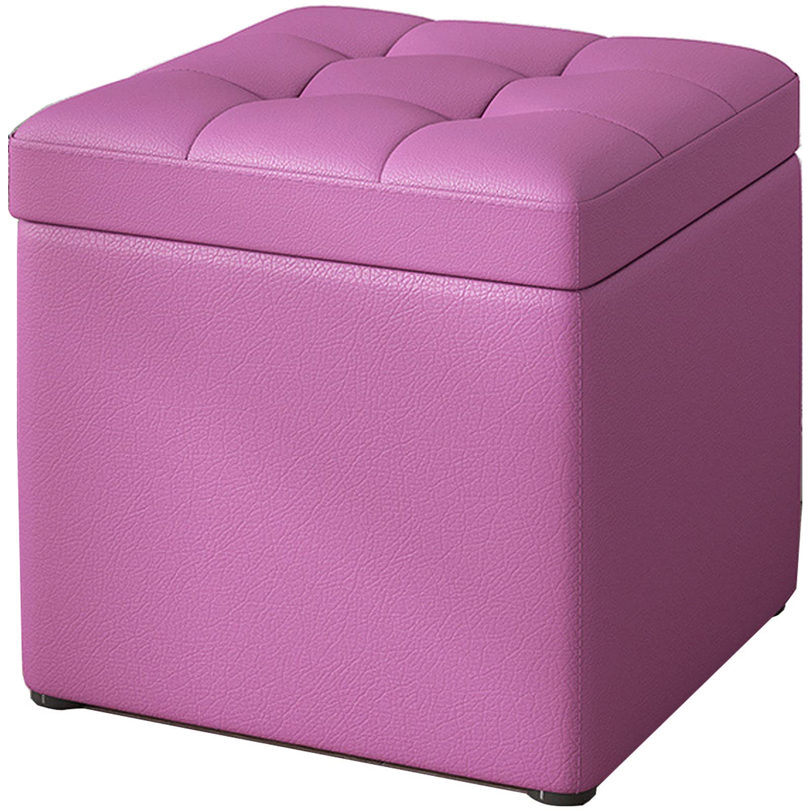 LMMIAOZ Purple Leather Cube Storage with Clamshell Design Portable Fabric Square Footrest Stool for Living Room or Bedroom Small Foot Stools (30 * 30 * 35cm)