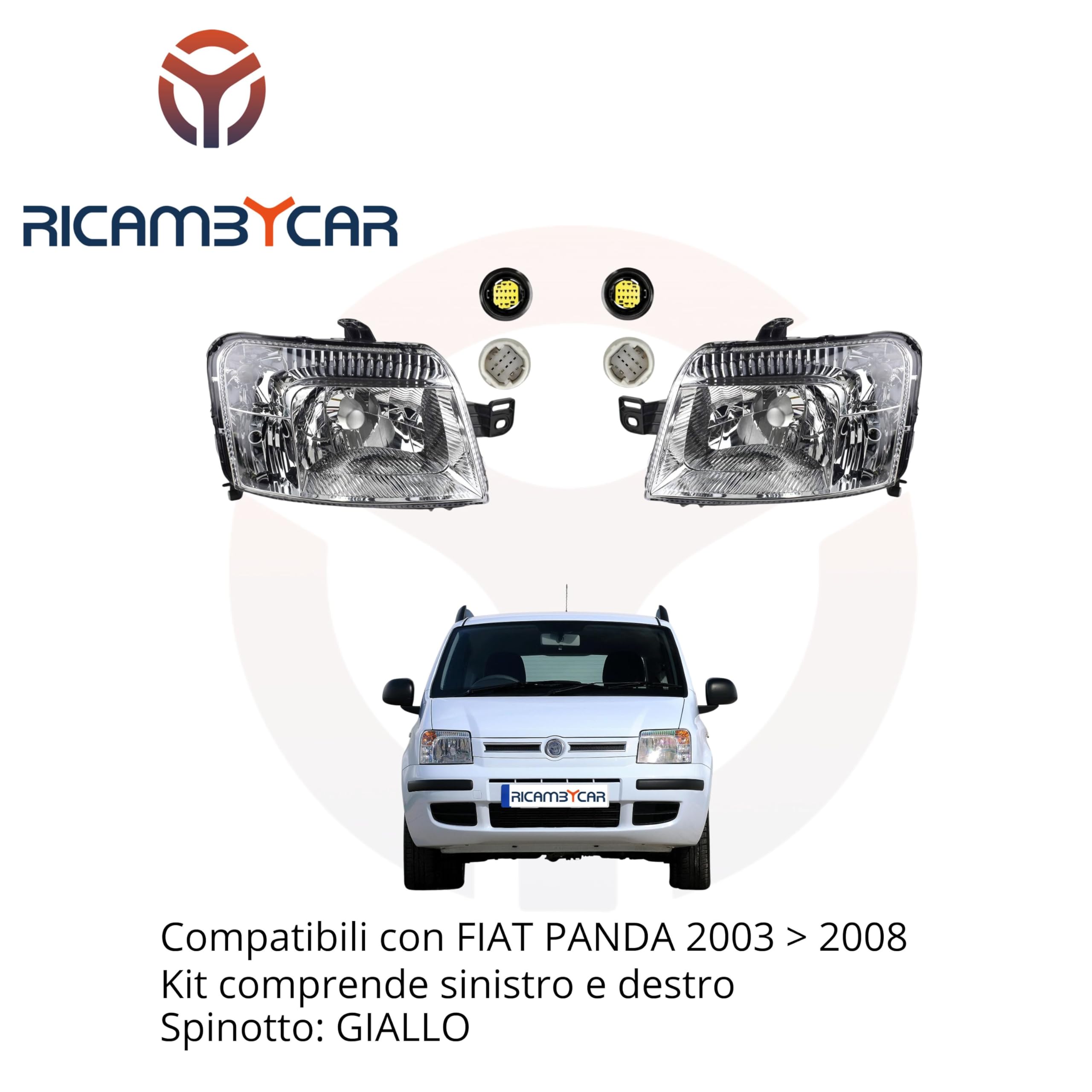 Coppia Fari Fanali Anteriori Compatibili per FIAT PANDA dal 2003 al 2008 - Attacco Spinotto Giallo (Coppia)