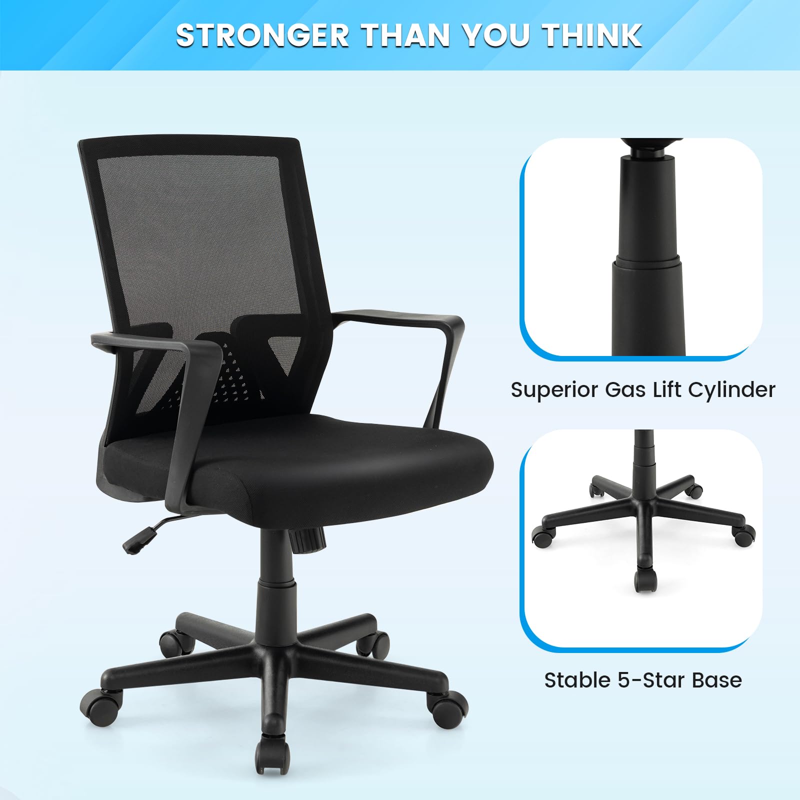 GYMAX Sedia da Ufficio Ergonomica Girevole a 360°, Sedie in Rete con Seduta Regolabile in Altezza (43-53cm) & Schienale Inclinabile (90-110°), Sedia da Scrivania per Studio, Lavoro & Relax