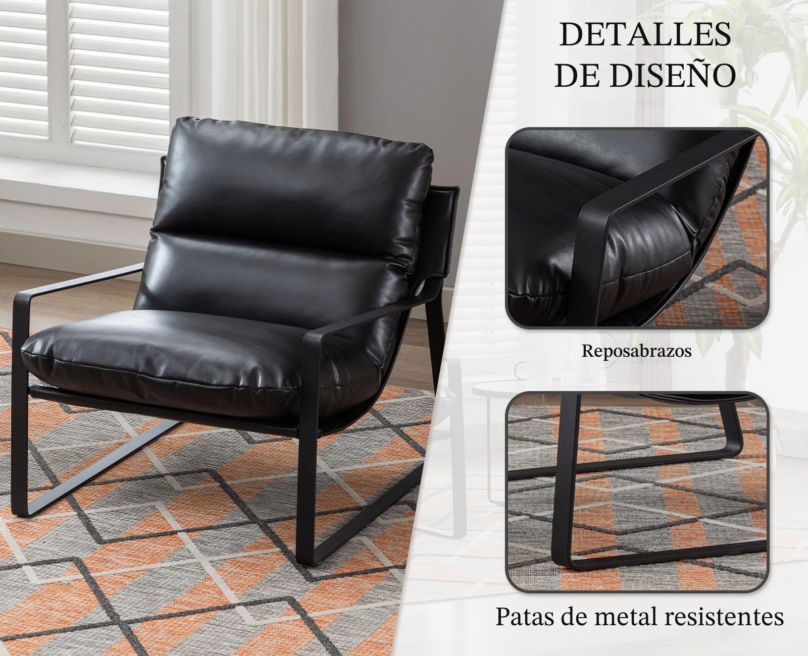 chairus Butaca de Salón de Cuero PU, Negro