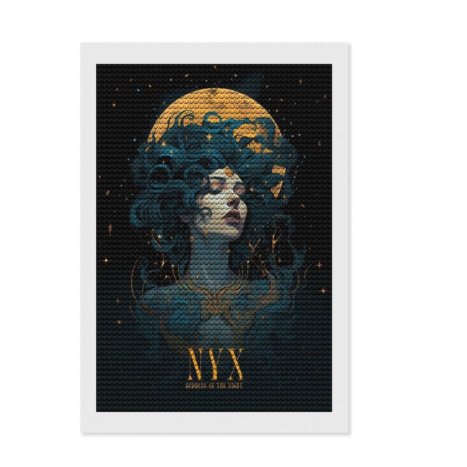 Junmoney Nyx Diamond Art Canvas 8"x12", Sparkling Round Gems, Neat Printed Canvas, with Tool Kit, Office Decor, Printed Canvas