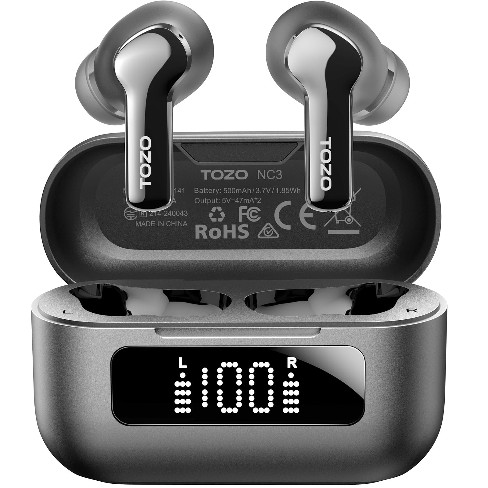 TOZO T9 True Wireless Earbuds Environmental Noise Cancellation 4 Mic Call Noise Cancelling Headphones Deep Bass Bluetooth 5.3 Light Weight Wireless Charging Case IPX7 Waterproof Headset Black