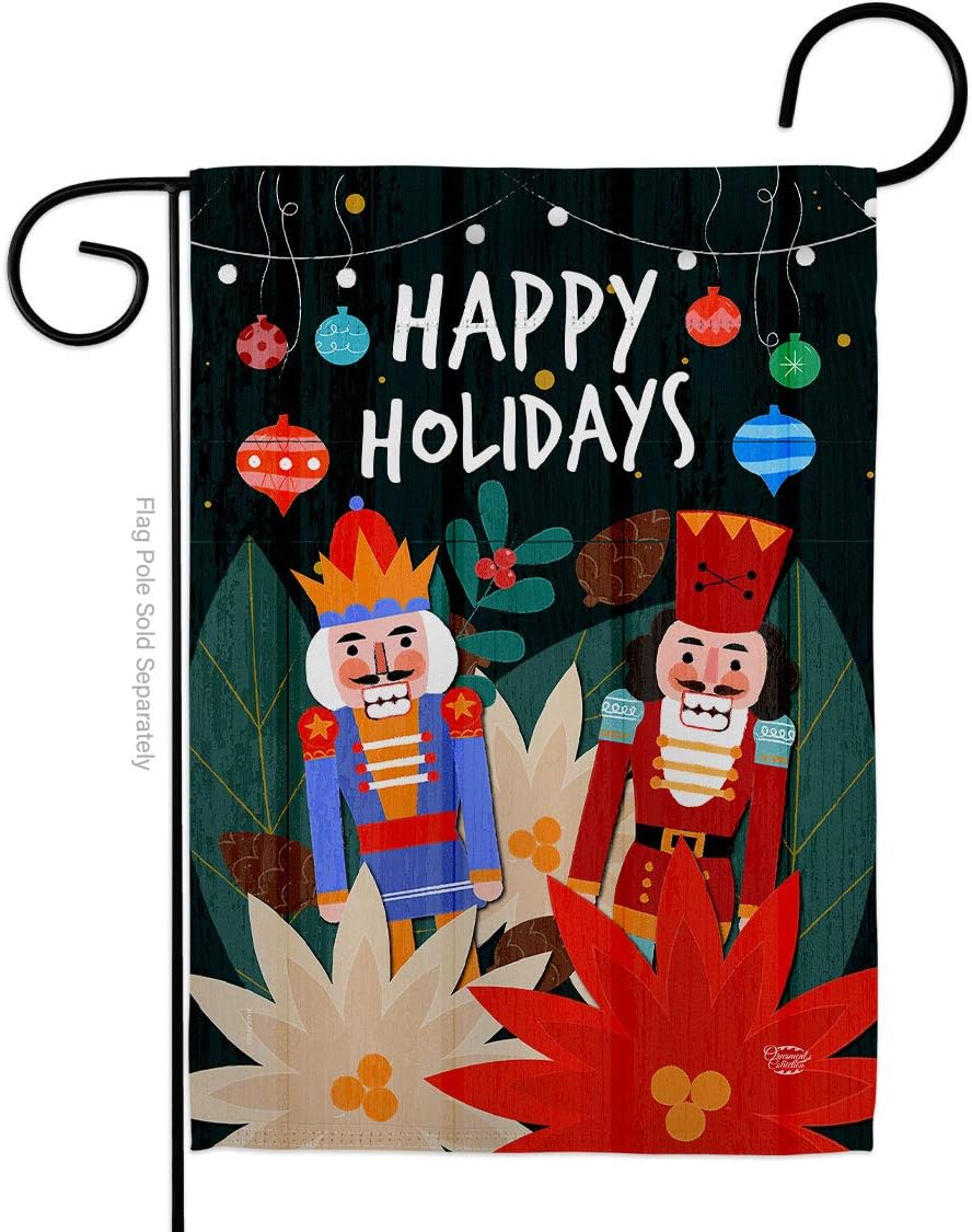Holidays Nutcracker Garden Flag Winter Christmas Santa Marry Xmas Present Reindeer Season Wintertime Snow House Decoration Banner Small Yard Gift Double-Sided, Made in USA