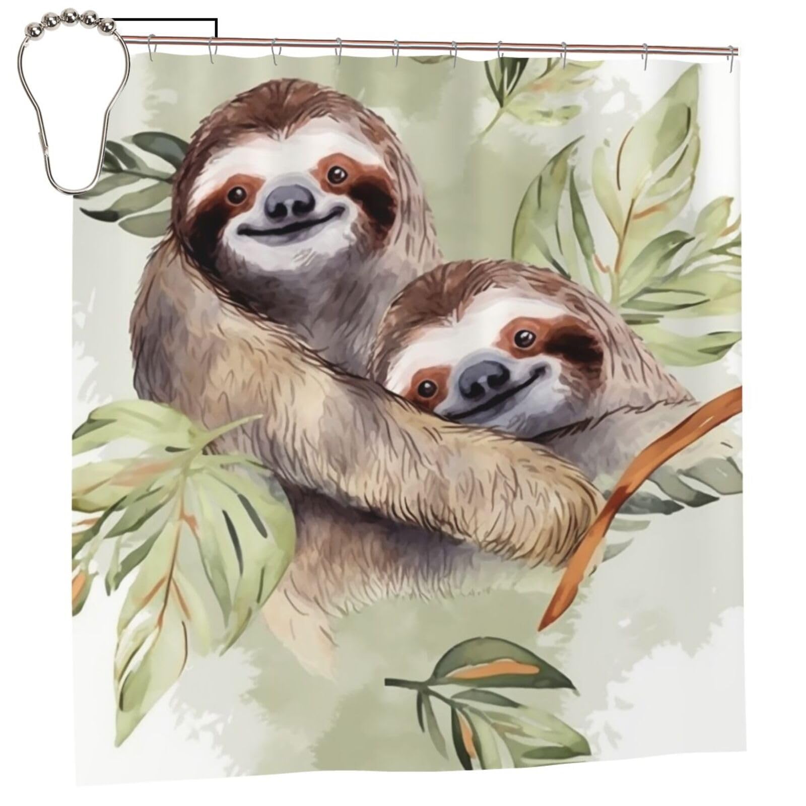 FodPand Watercolor Sloth Shower Curtain 70"x70" Waterproof Long Bathroom Curtain Heavy Duty Thick Cloth Bath Curtain Set with Hooks, Modern Abstract Art Pattern Bathroom Shower Curtains