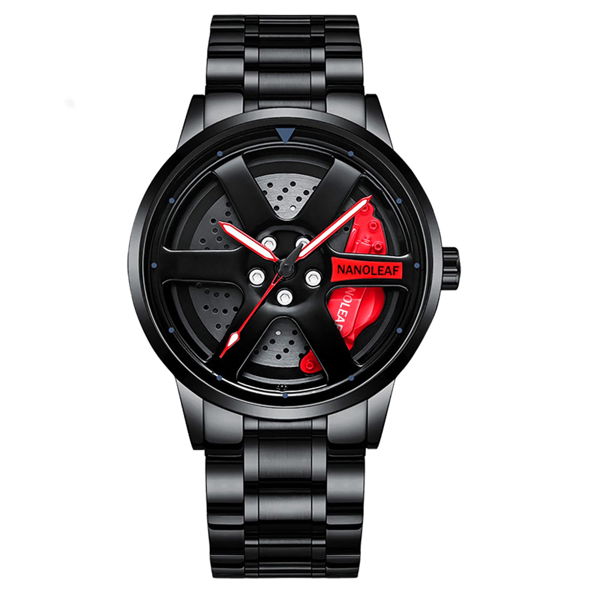 Watch for Men with Quartz Movement Spinning Car Wheel Rim Hub Stainless Steel Luminous Pointer Waterproof Sport Casual Wristwatch