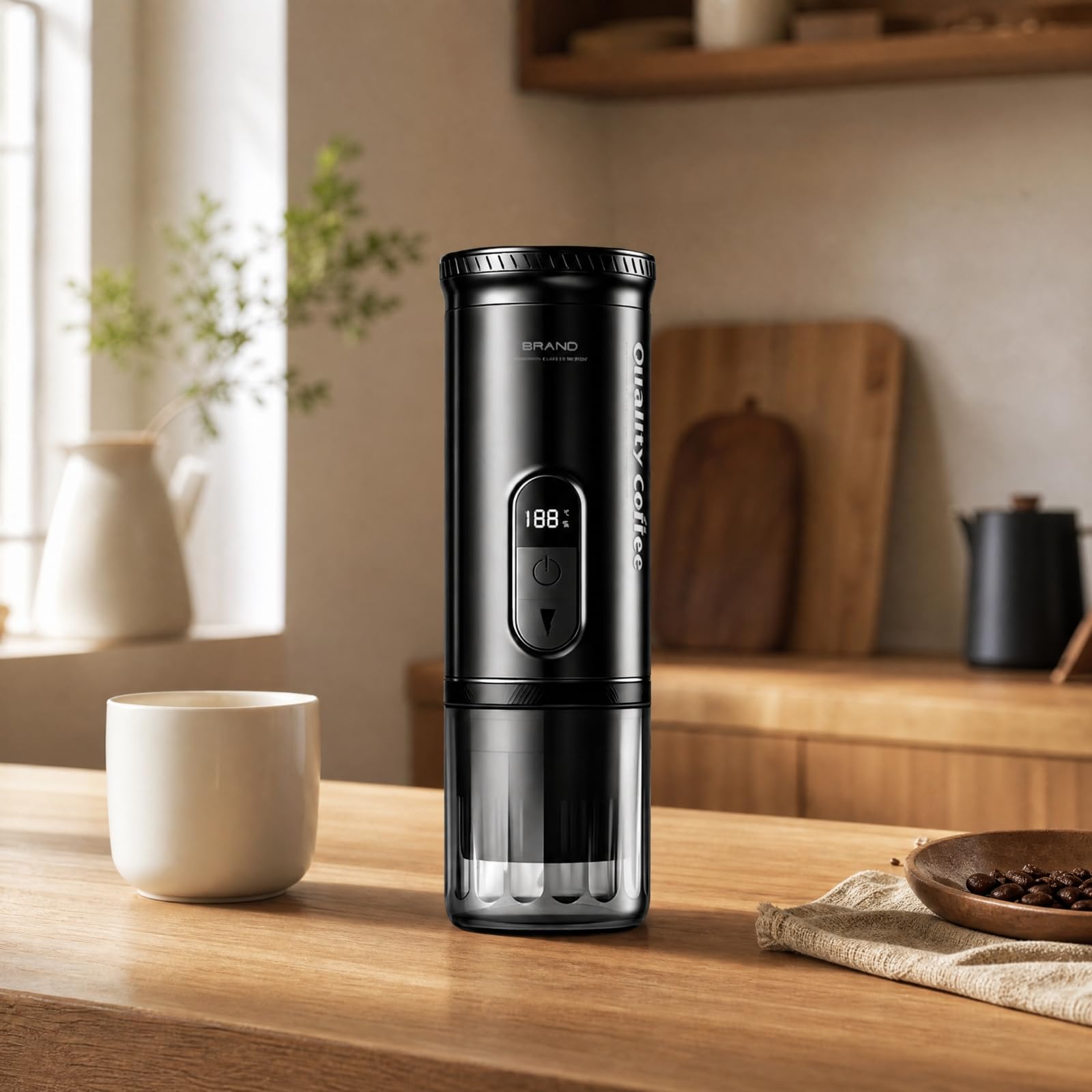 Qianly Máquina Café Portátil Compacta con Pantalla Digital Máquina Café Digital para Excursiones Al Libre