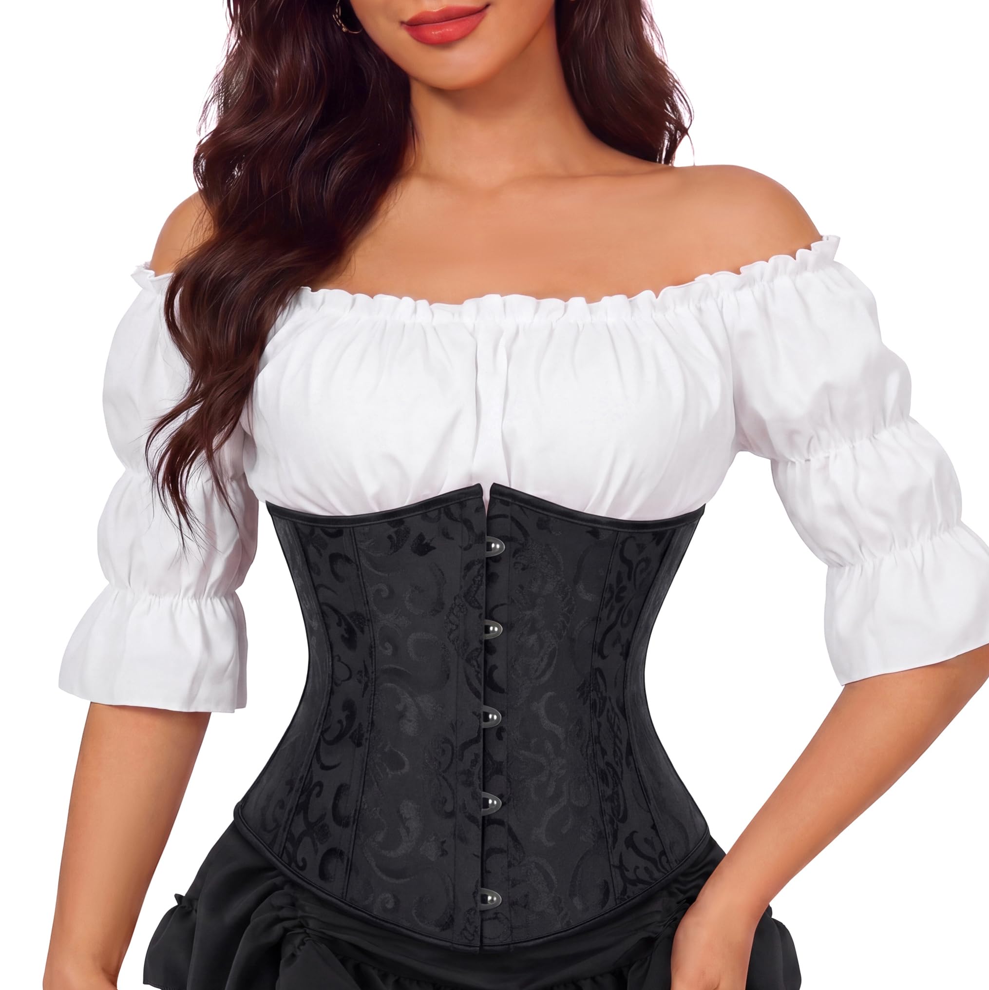 zhitunemi Women's Satin Underbust Corset Bustier Waist Training Cincher Plus Size Corsets-picture-41