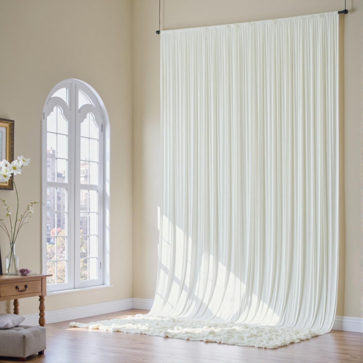 10x16ft Ivory Backdrop Curtain for Party, 2 Panels Wrinkle Free 16 Foot Long Polyester Photo Backdrop Drapes Photography Background for Wedding Birthday Gathing