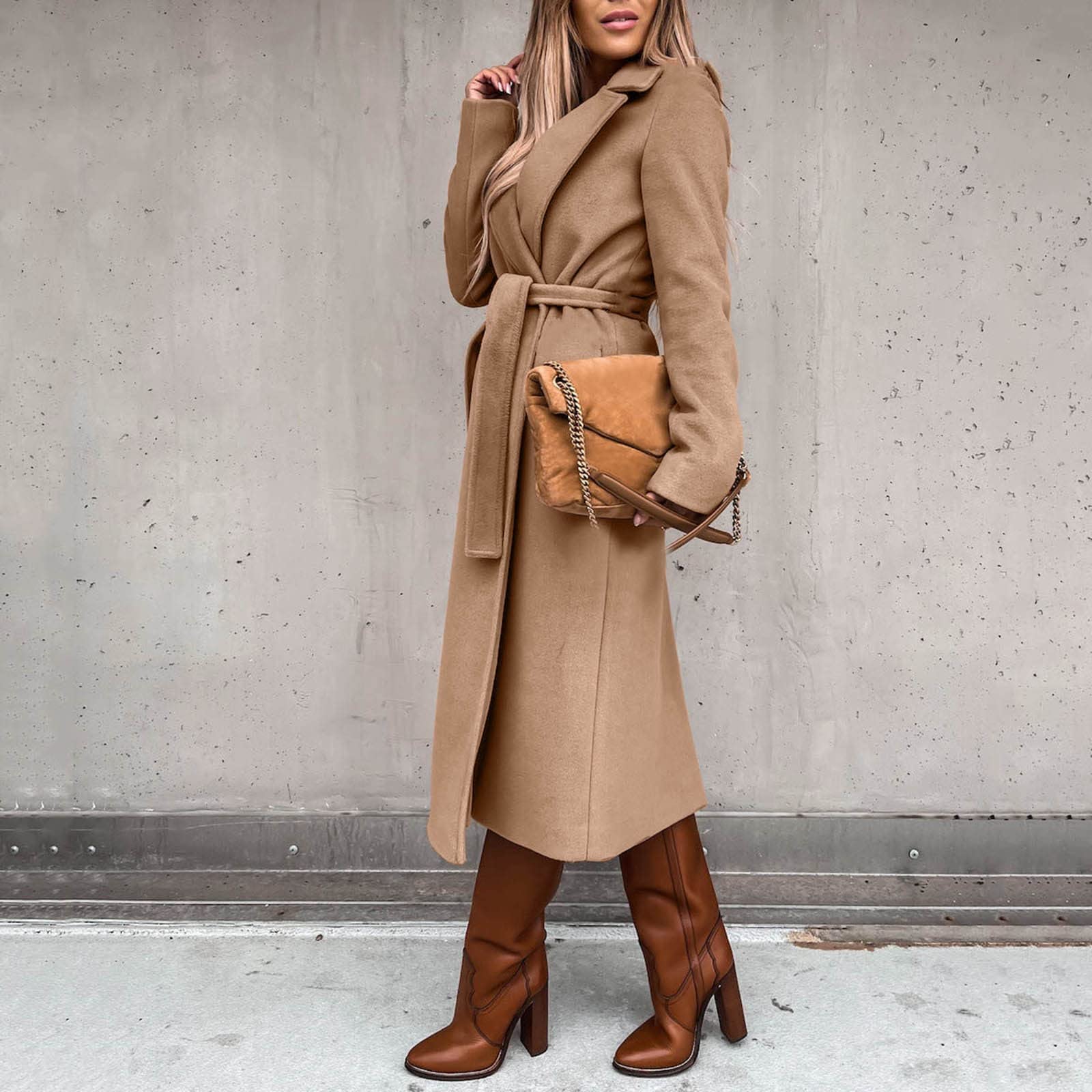 Wintermantel Damen Lang Mantel Damen Winter Wollmantel Winddicht Trenchcoat Elegant Winterjacke Mit Taschen Reversmantel Locker Windbreaker Warm Strickmantel Einfarbig Übergangsjacke Outdoor