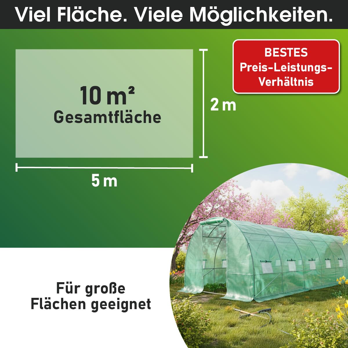 BRAST Gitterfolie Gewächshausfolie 250 g/m² | 20 Größen | Breite: 1,5–4m | Länge: 5–15m | Grün | verstärkter Nagelrand | UV-beständig lichtdurchlässig witterungsbeständig wasserdicht | 2x5m