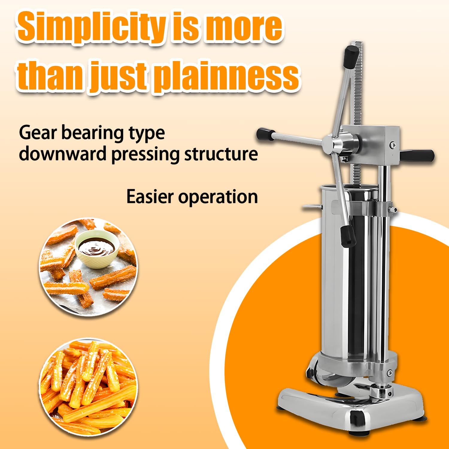 Churrera Manual - 5 Moldes, Acero Inoxidable de Grado Alimenticio y Cubeta Desmontable, Capacidad de 2L/3L para Restaurantes, Panaderías y Preparación de Snacks en Casa 2L
