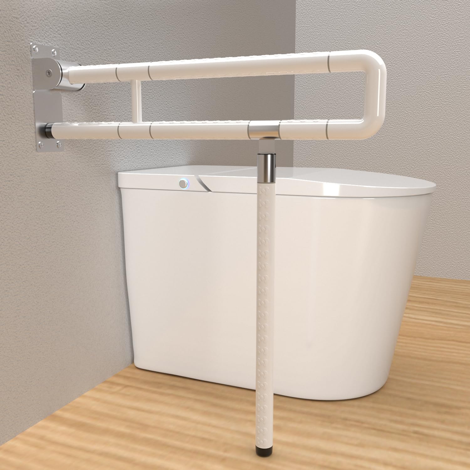 Herrselsam Asidero de Soporte de Pared Barra Abatible de 60 cm para Ancianos, Antideslizante, para Inodoro, Montaje en Pared, Color Blanco, Carga hasta 200 kg (2 Unidades)