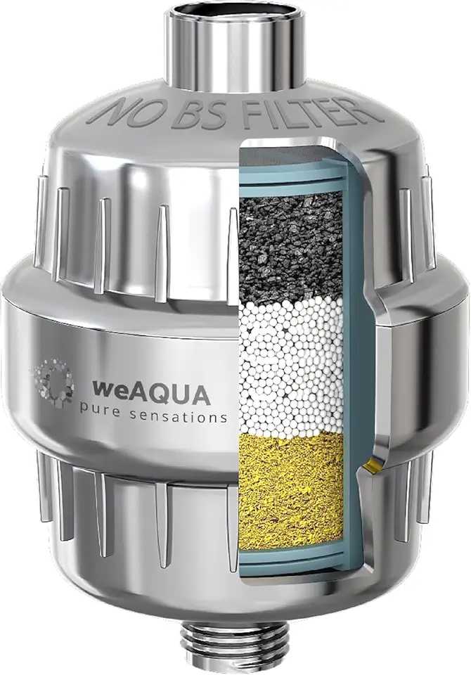 WeAQUA Filtro de chuveiro resistente NO BS – 99% de remoção de água dura, cloro, flúor, metais pesados, micro-vida, orgânicos e mais