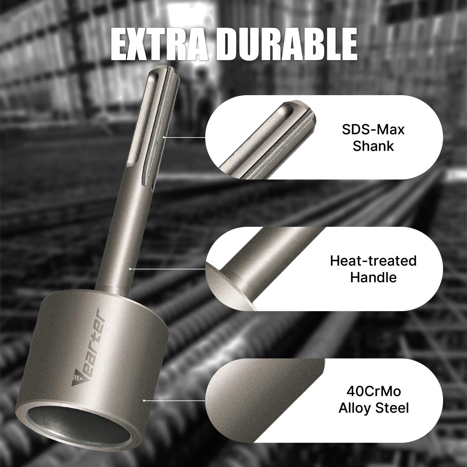 SDS MAX - Destornillador de poste en T para varillas de tierra de 5.1 cm, puntas adaptadoras de acero 40CrMo para todos los taladros de martillo giratorio SDS-MAX, herramienta resistente de