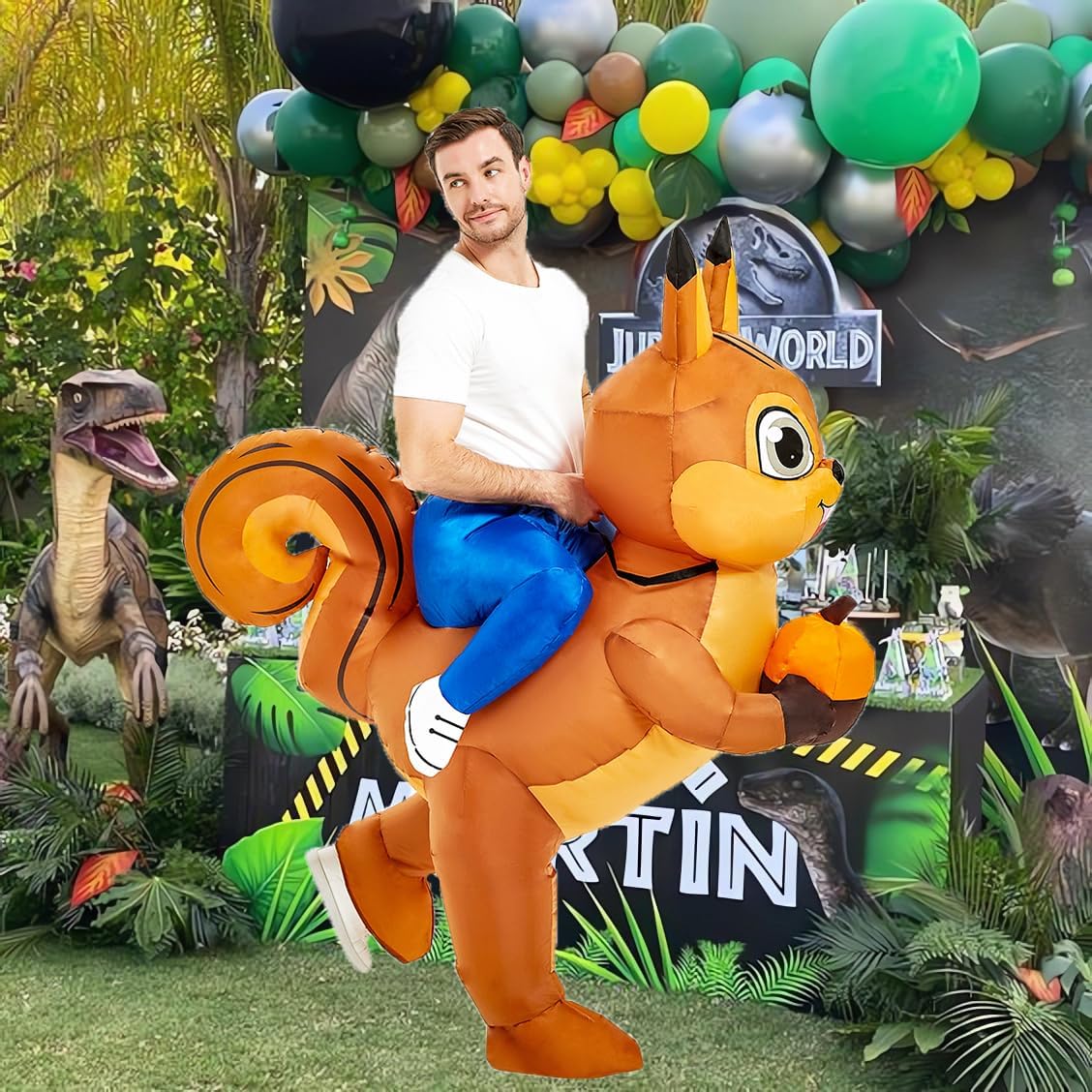 JUROSAICA Inflatable Costume Adult Funny Ride On Squirrel Blow Up Animal Suit Halloween Costume Christmas Gift For Men Women