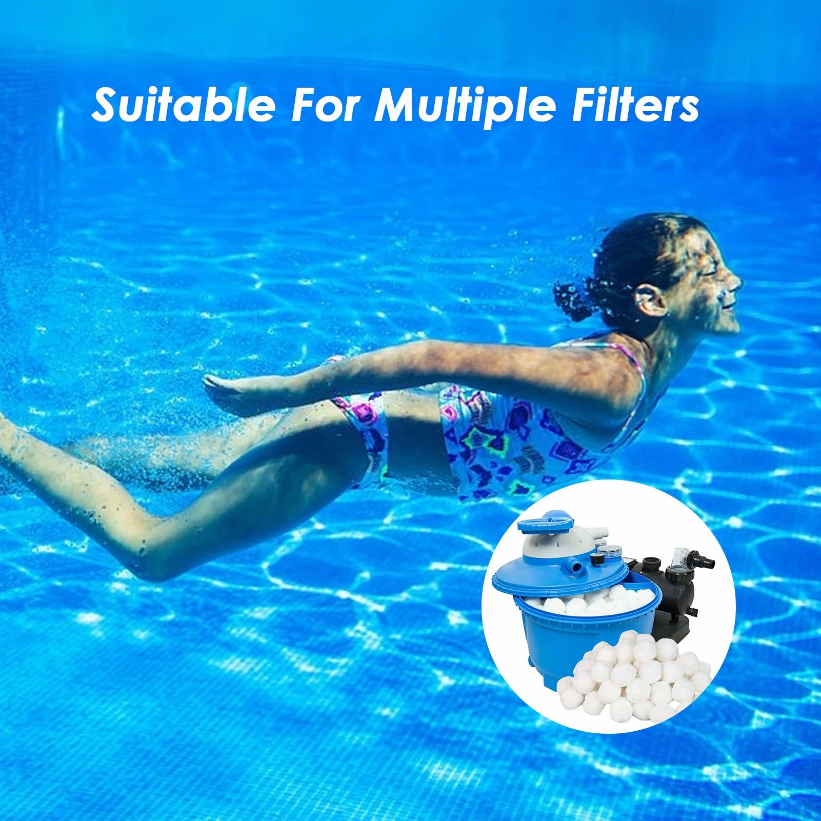 Bolas Filtrantes Piscina 1200 g, Bolas de Filtro Piscina de Fibra de Poliéster 5 cm, Alternativa a la Arena Filtrante para Depuradoras de Arena, Filtro de Piscina Compatible y Mantenimiento