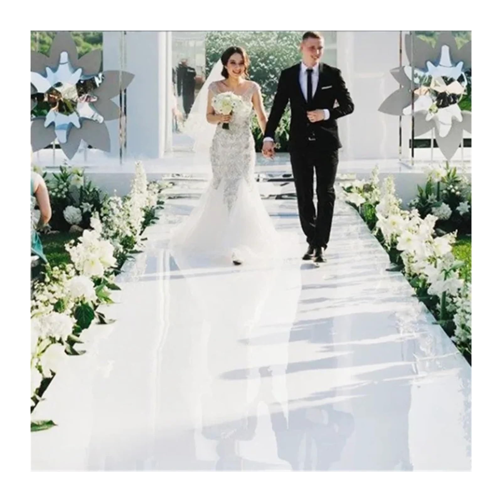 tappeto bianco matrimonio Passatoia for corridoio con tappeto a specchio bianco bifacciale in oro e argento for la decorazione della festa nuziale romana(Gold,1.8M)