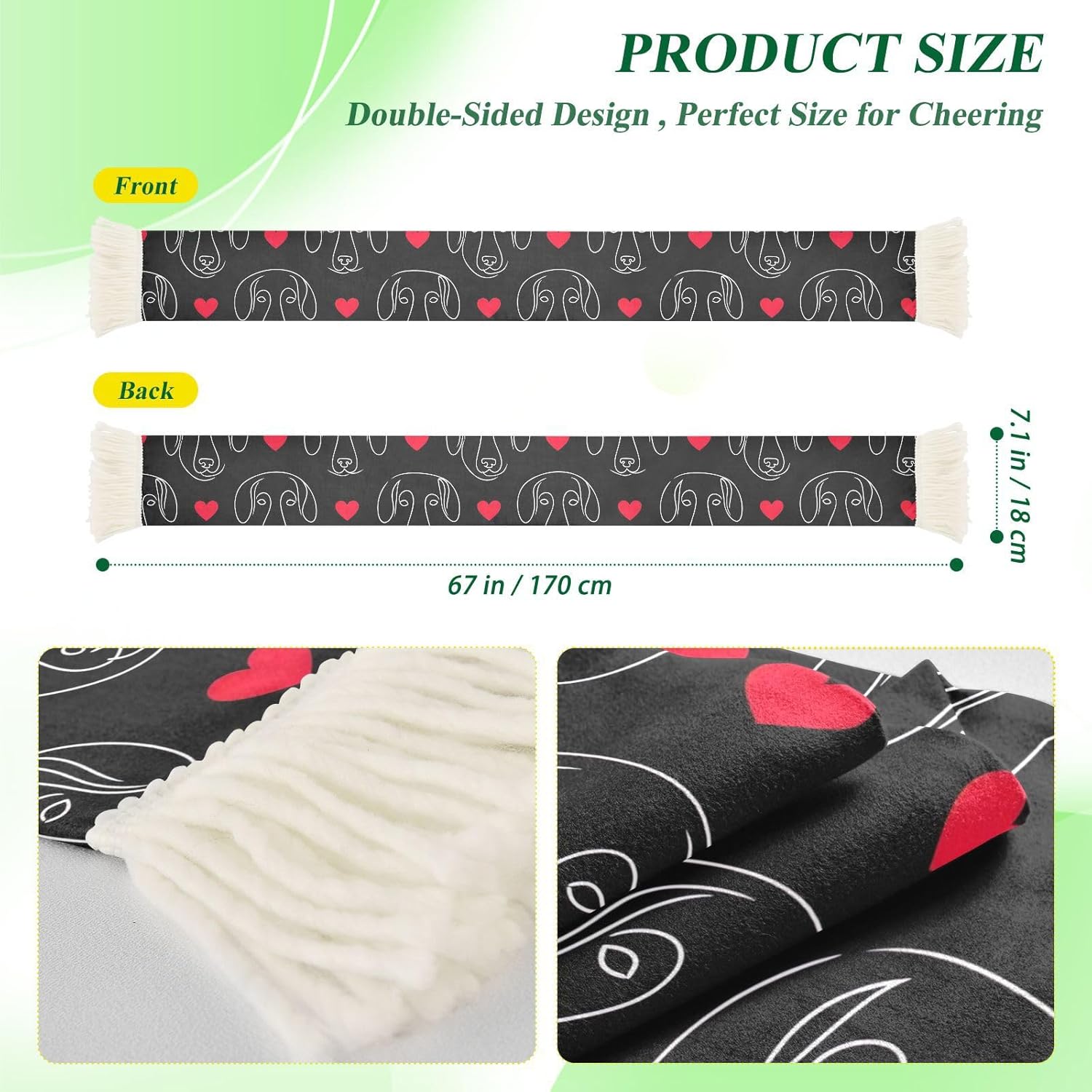 CHIFIGNO Art Dog Black Sports Fan Scarf, Quick Dry Soccer Scarf for Sweat Wiping, Soft Polyester Print, Stadium Cheering Accessory