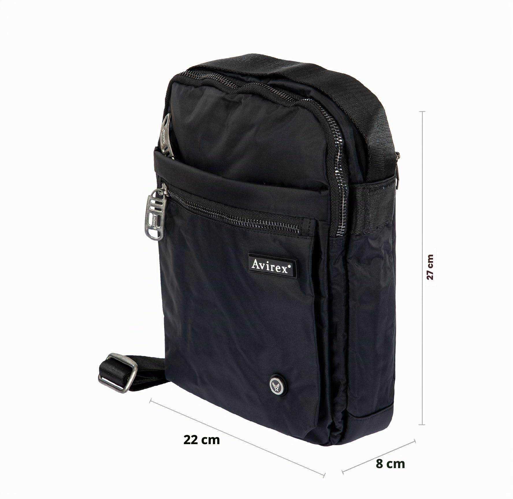 Avirex Borsello Uomo con Tracolla Regolabile, in Poliestere Lavabile, Borsa a Tracolla Uomo con Tasche a Zip, Collezione Bomber BMB04 (Nero)