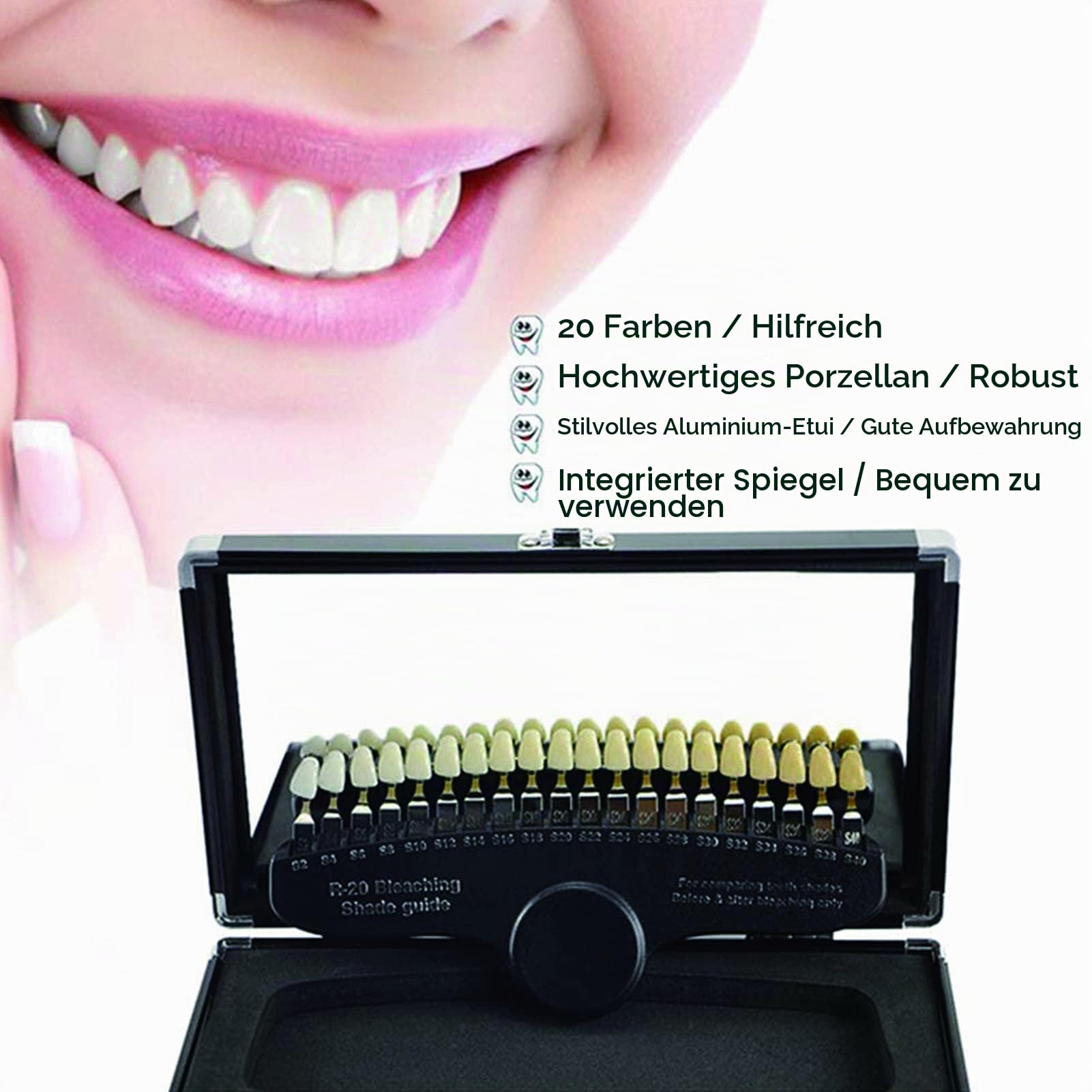 Farbkarten Zähne, 20 Farben Zahnfarbvergleicher, Dental Teeth Shade Guide, Zahnaufhellungsset, zum Vergleich der Zahnfarbe vor und nach der Zahnaufhellung